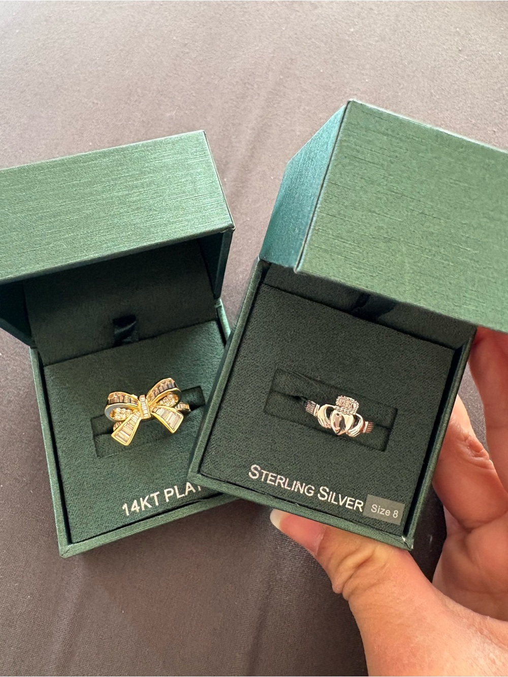 Gold Bow Ring & Sterling Silver Claddagh Ring Set